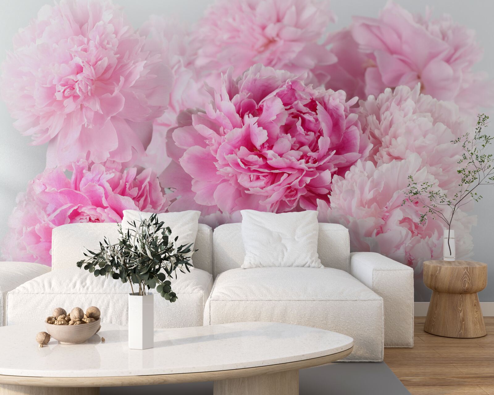 Papier peint belles pivoines dans les tons roses