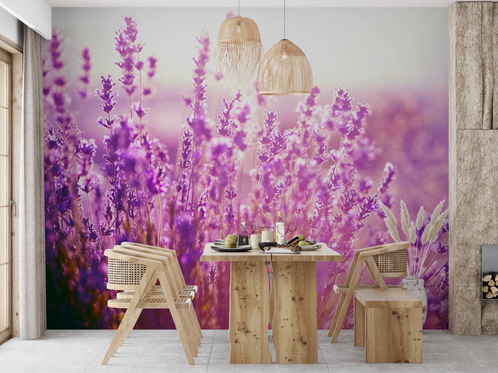 Papier peint fleurs de lavande à l'aube