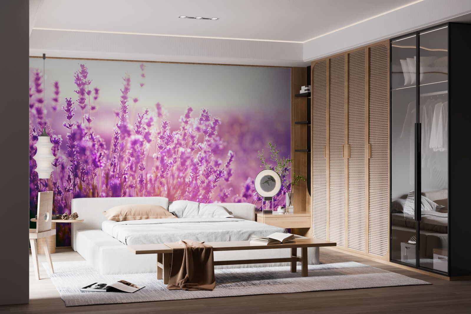 Papier peint fleurs de lavande à l'aube