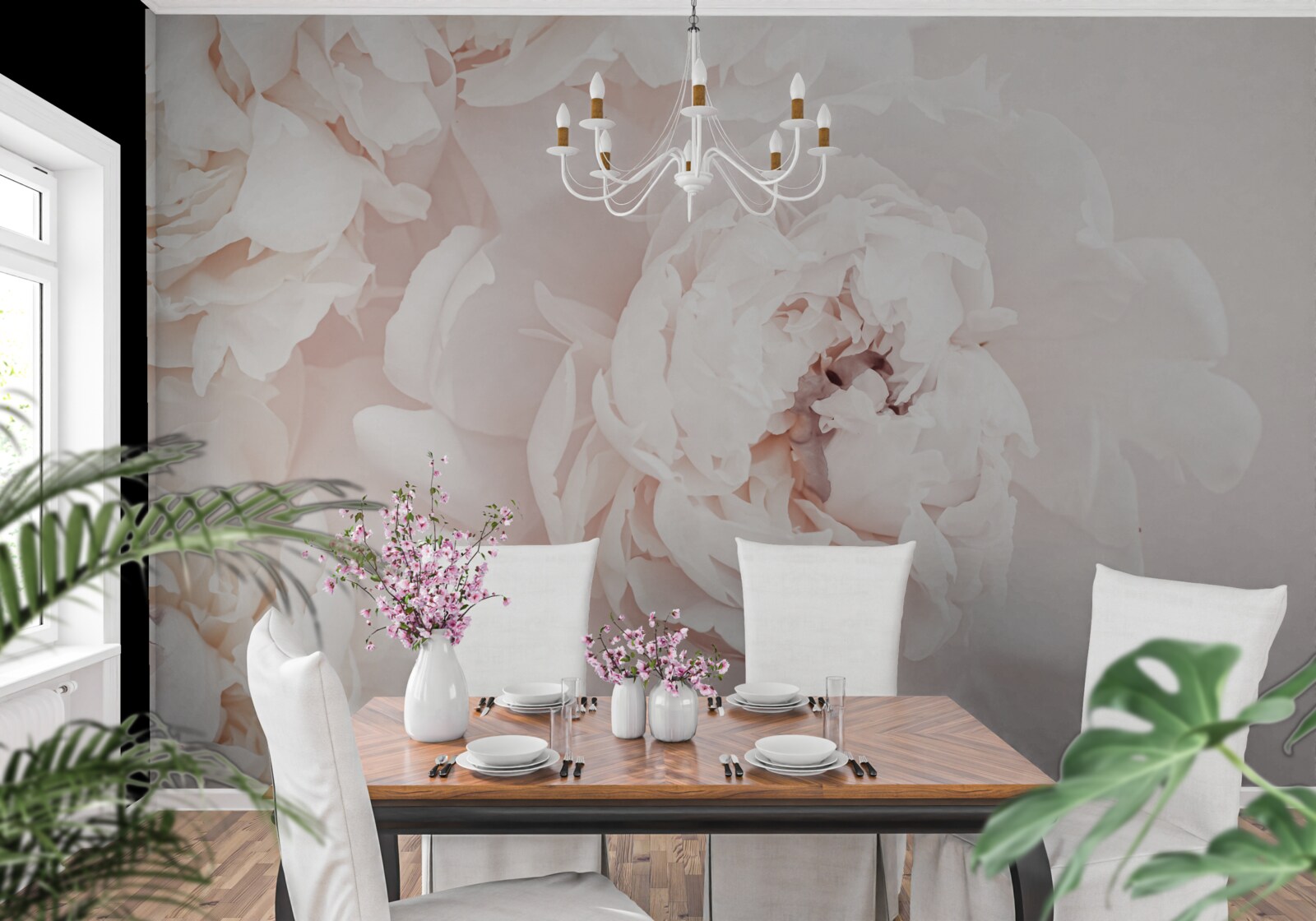 Papier peint pivoine d'une délicate beauté pastel