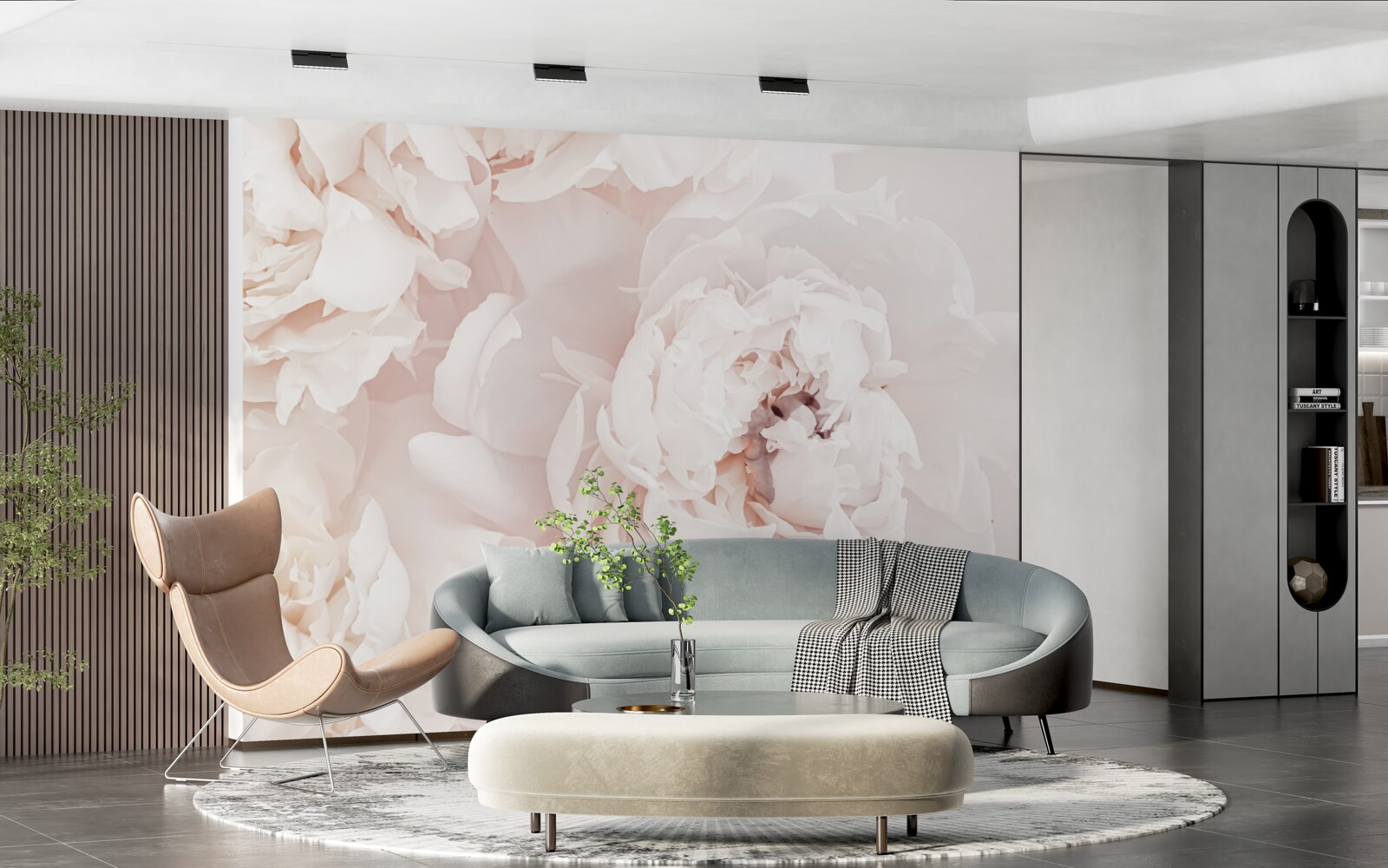 Papier peint pivoine d'une délicate beauté pastel