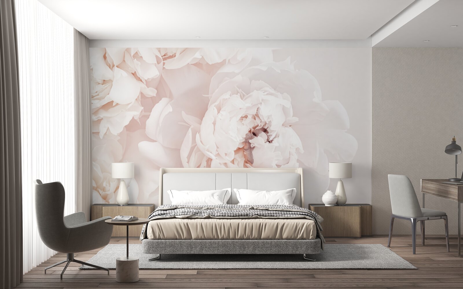 Papier peint pivoine d'une délicate beauté pastel