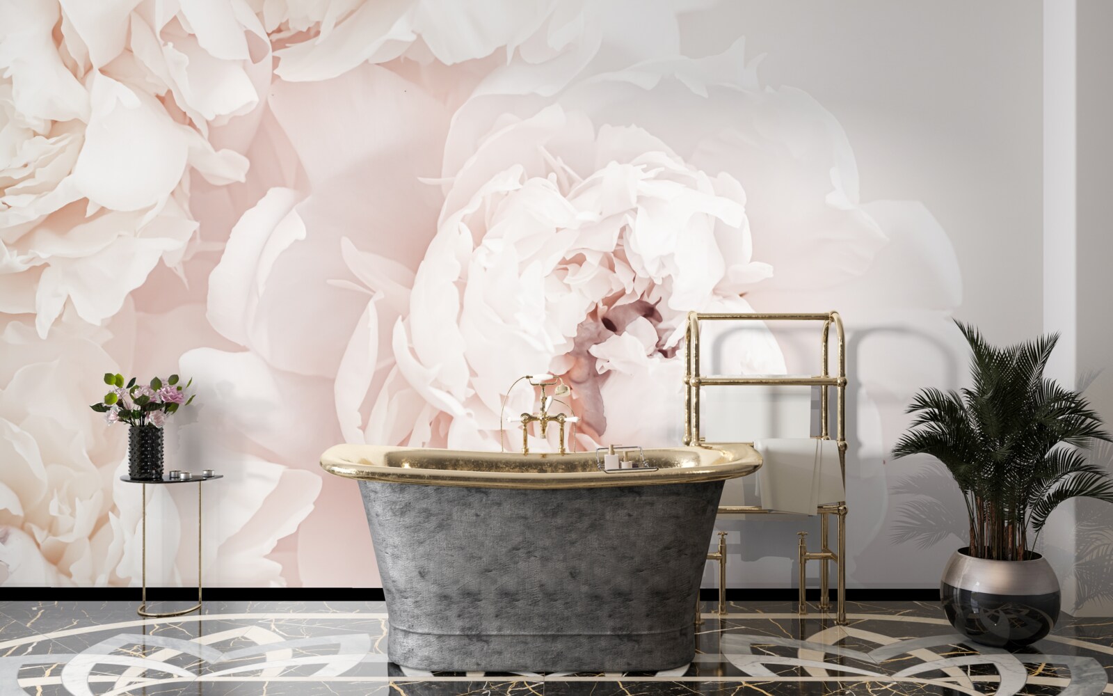 Papier peint pivoine d'une délicate beauté pastel