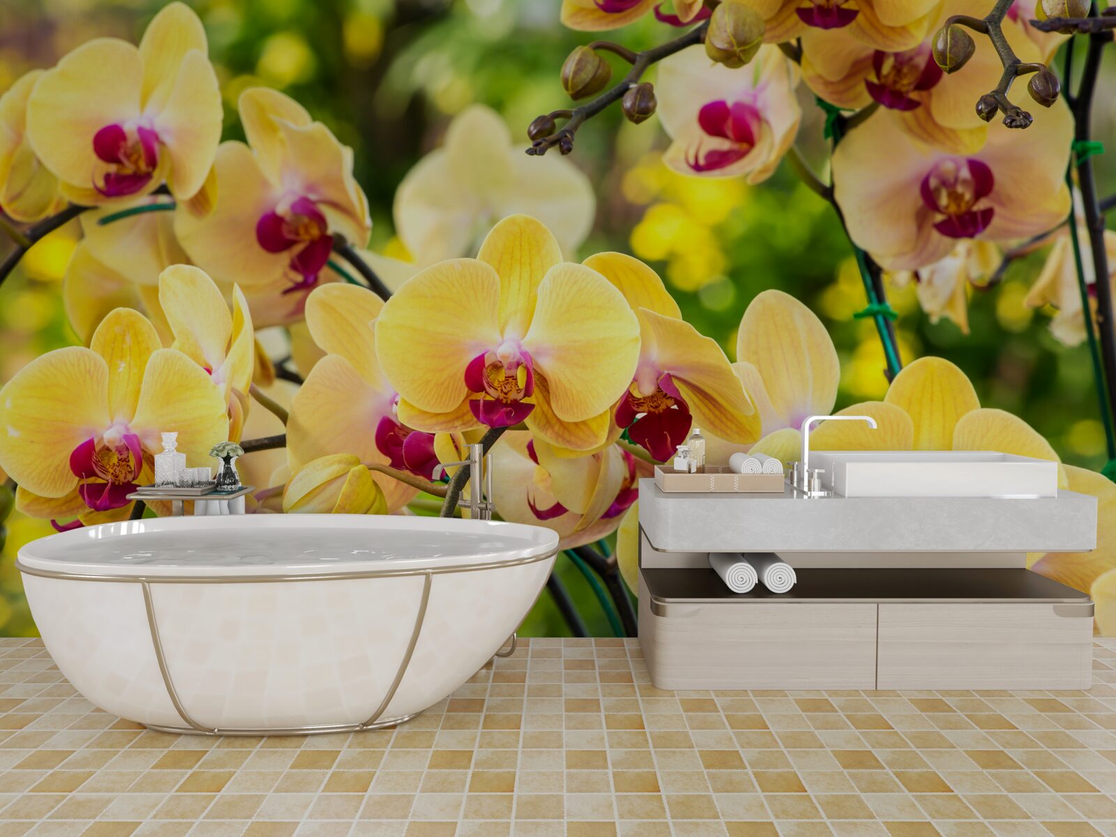 Papier peint Orchidées jaunes dans le jardin d'été