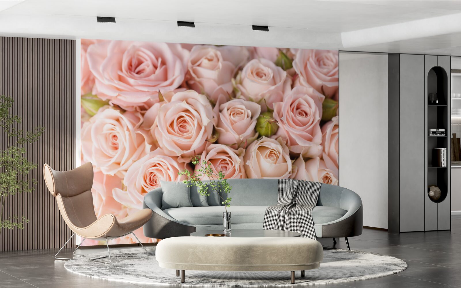 Papier peint boutons de rose rose tendre