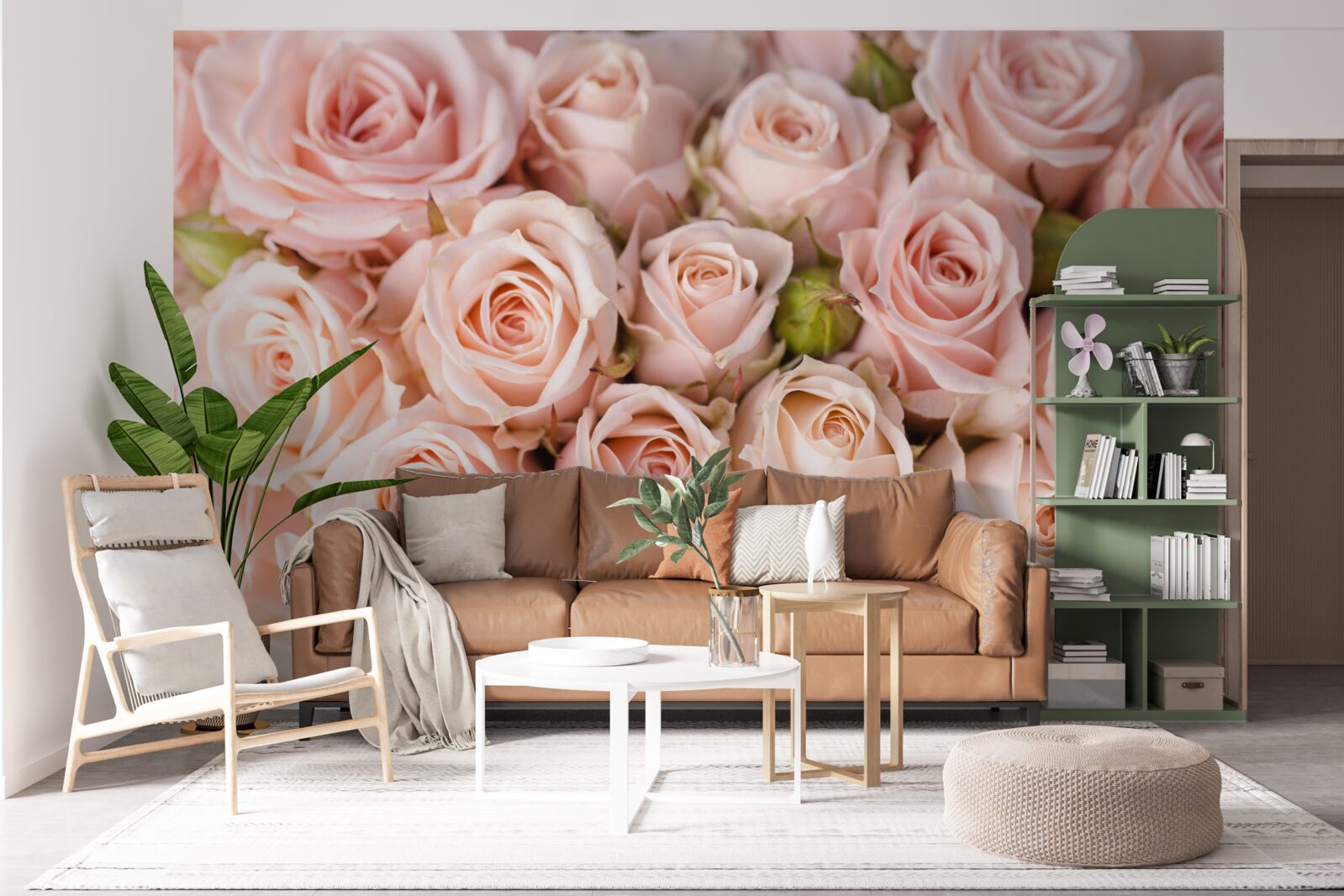 Papier peint boutons de rose rose tendre