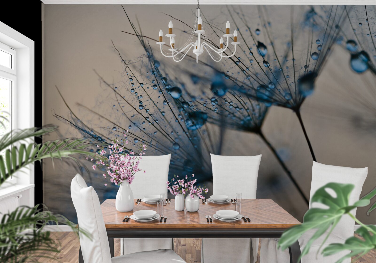 Papier peint rosée du matin sur les pissenlits aériens