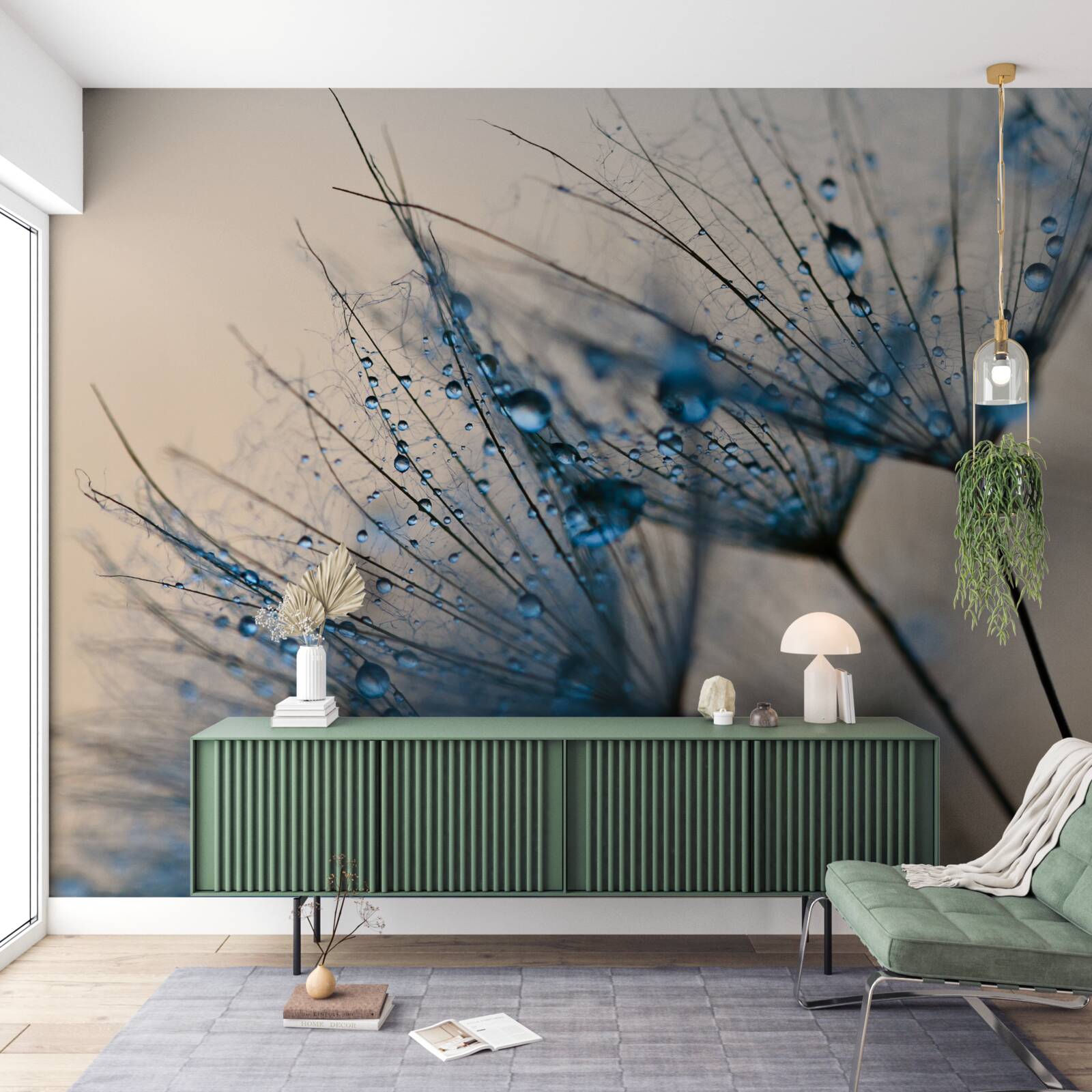 Papier peint rosée du matin sur les pissenlits aériens