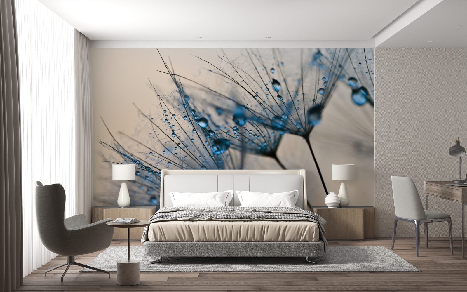 Papier peint rosée du matin sur les pissenlits aériens