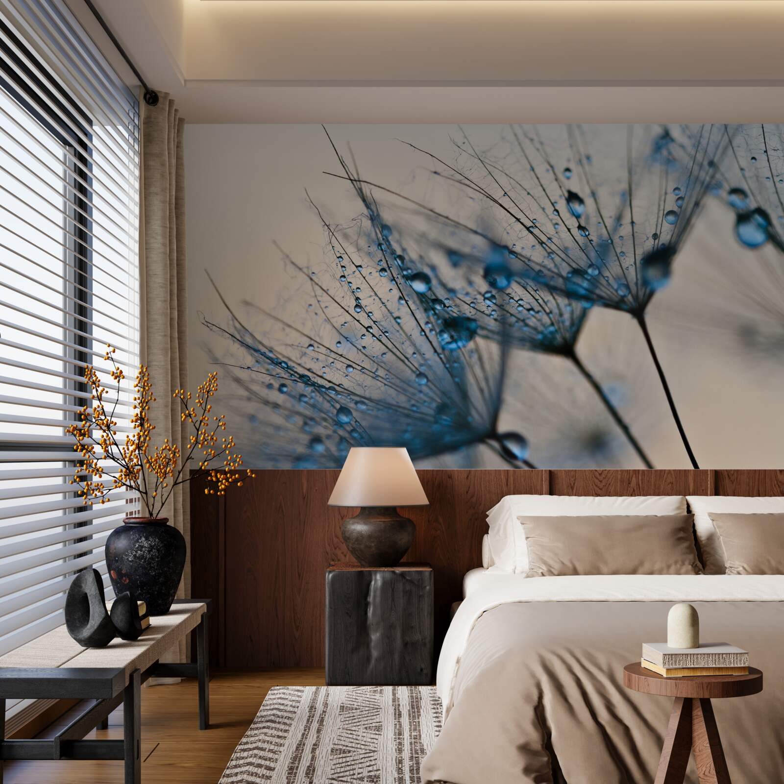 Papier peint rosée du matin sur les pissenlits aériens