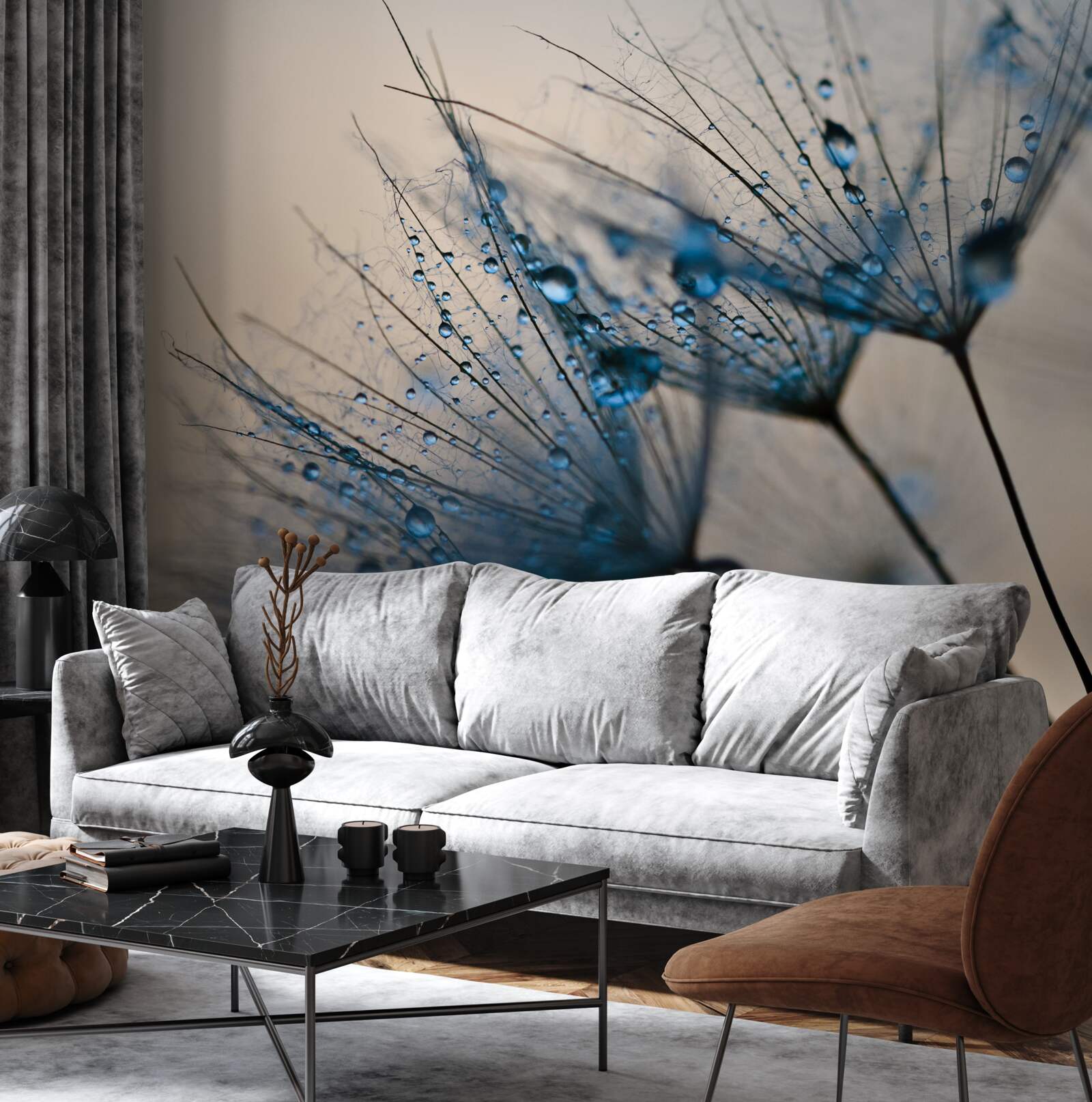 Papier peint rosée du matin sur les pissenlits aériens