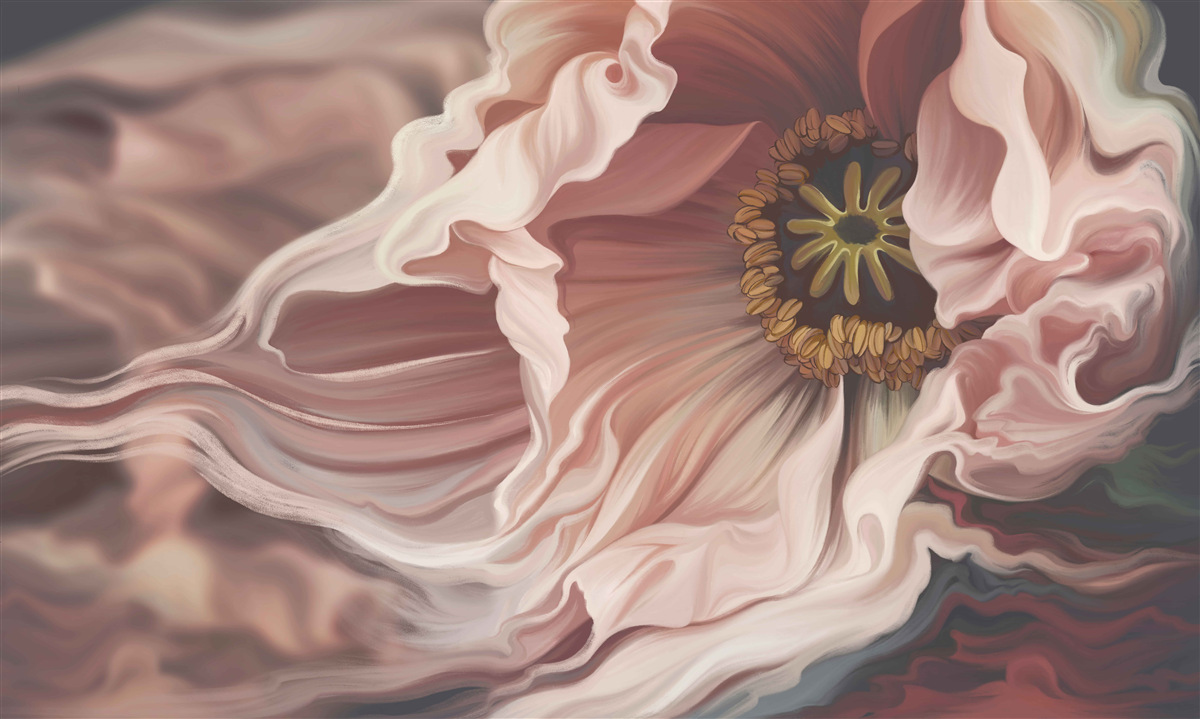 Papier peint grande pivoine de couleur poudrée