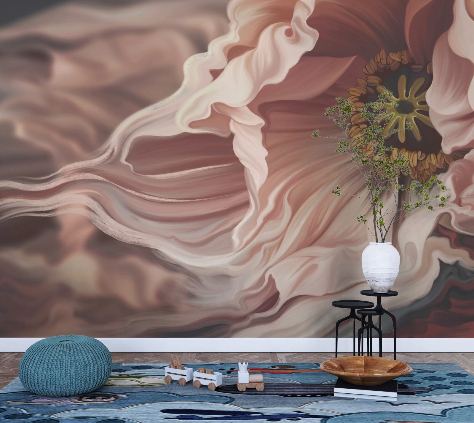 Papier peint grande pivoine de couleur poudrée