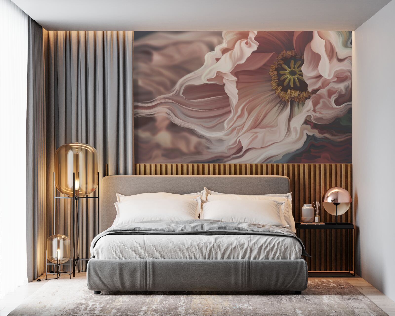 Papier peint grande pivoine de couleur poudrée