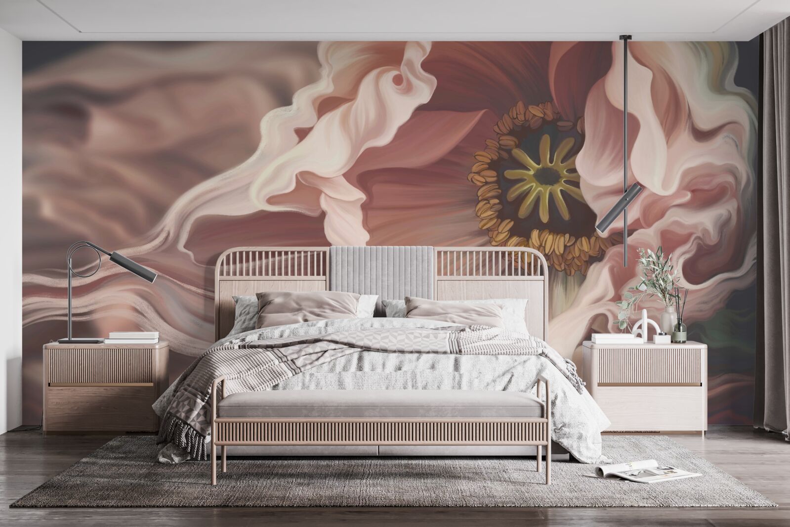 Papier peint grande pivoine de couleur poudrée