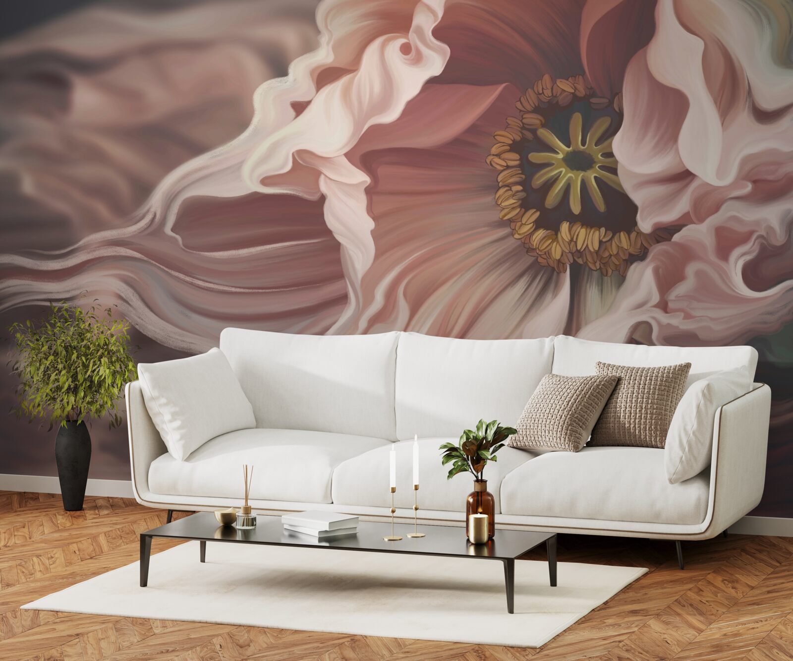 Papier peint grande pivoine de couleur poudrée