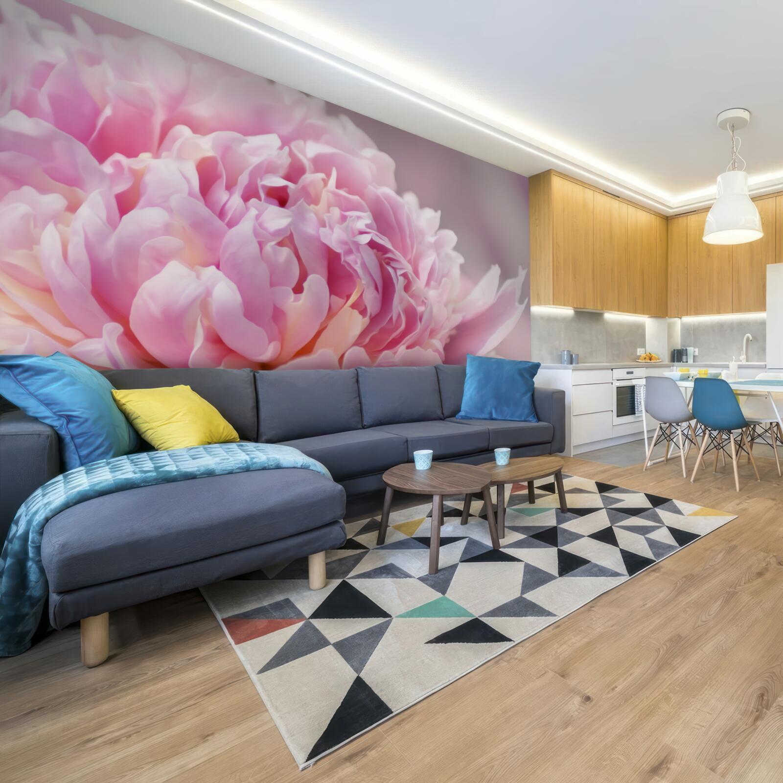 Papier peint gros plan d'une pivoine laiteuse en fleur