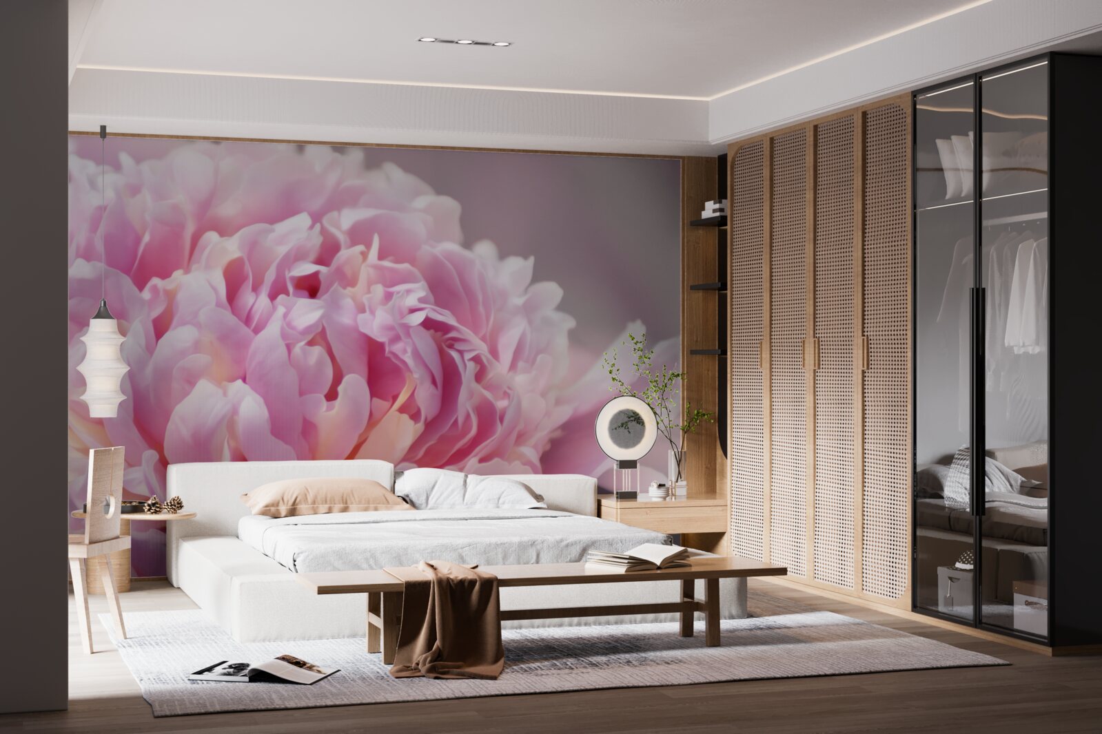 Papier peint gros plan d'une pivoine laiteuse en fleur