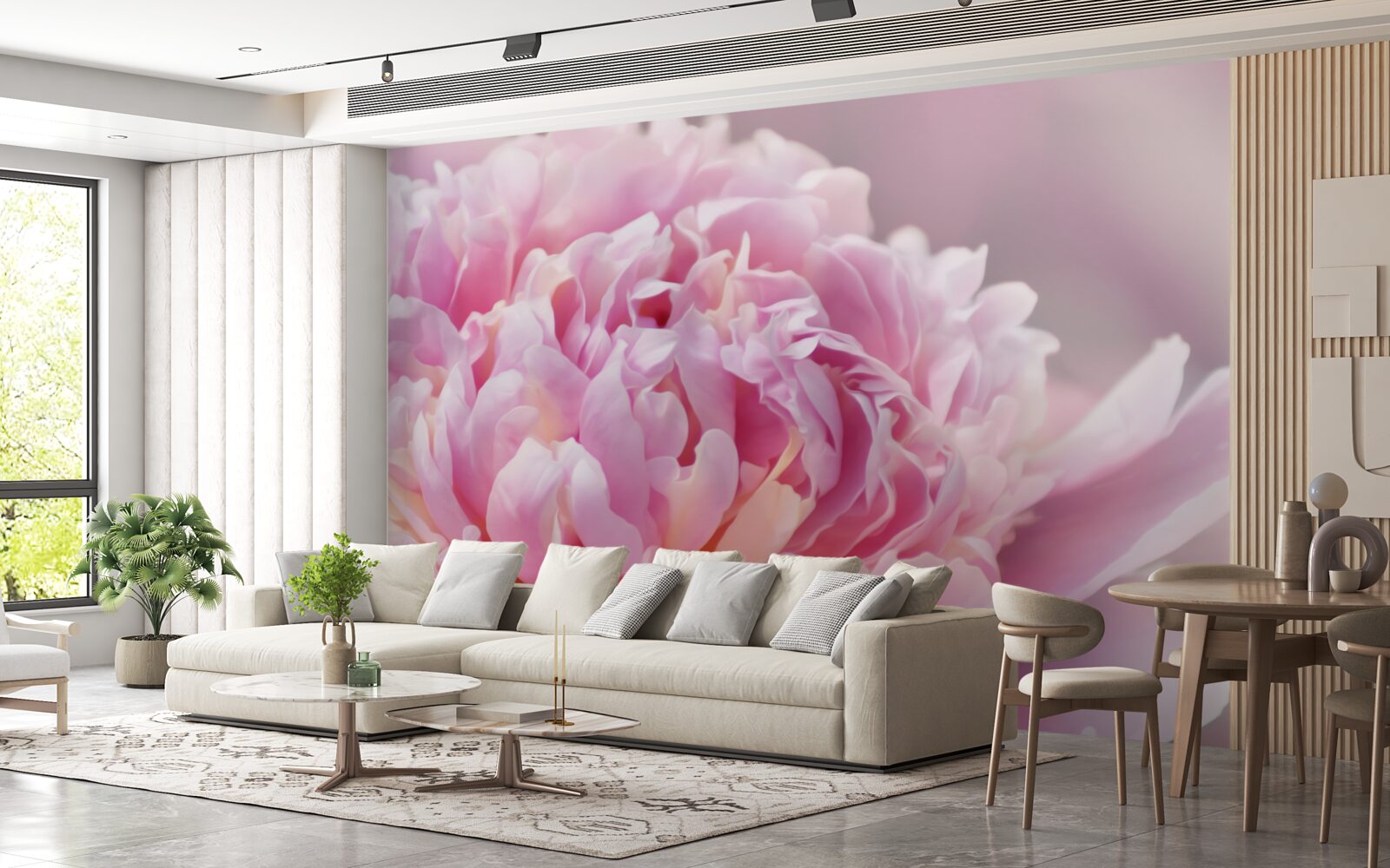 Papier peint gros plan d'une pivoine laiteuse en fleur