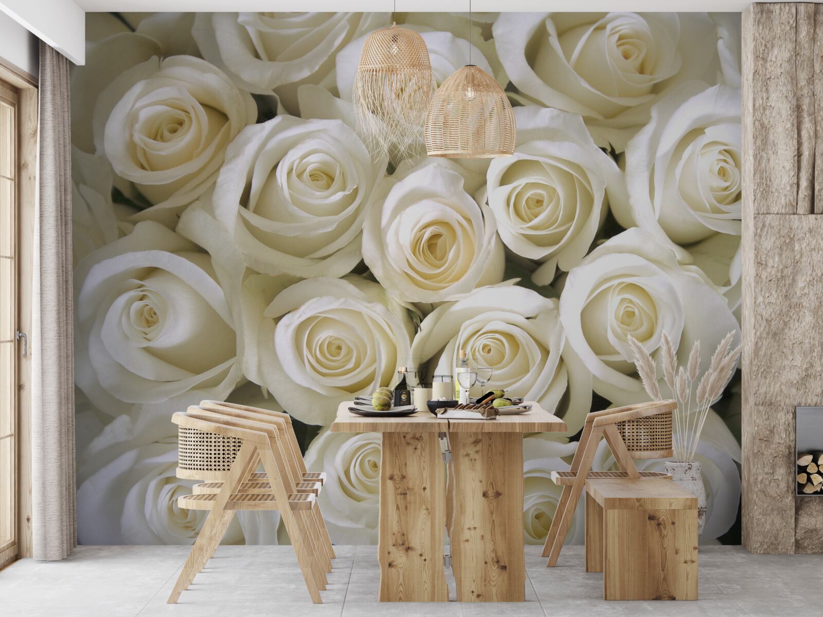 Papier peint boutons de rose blanche