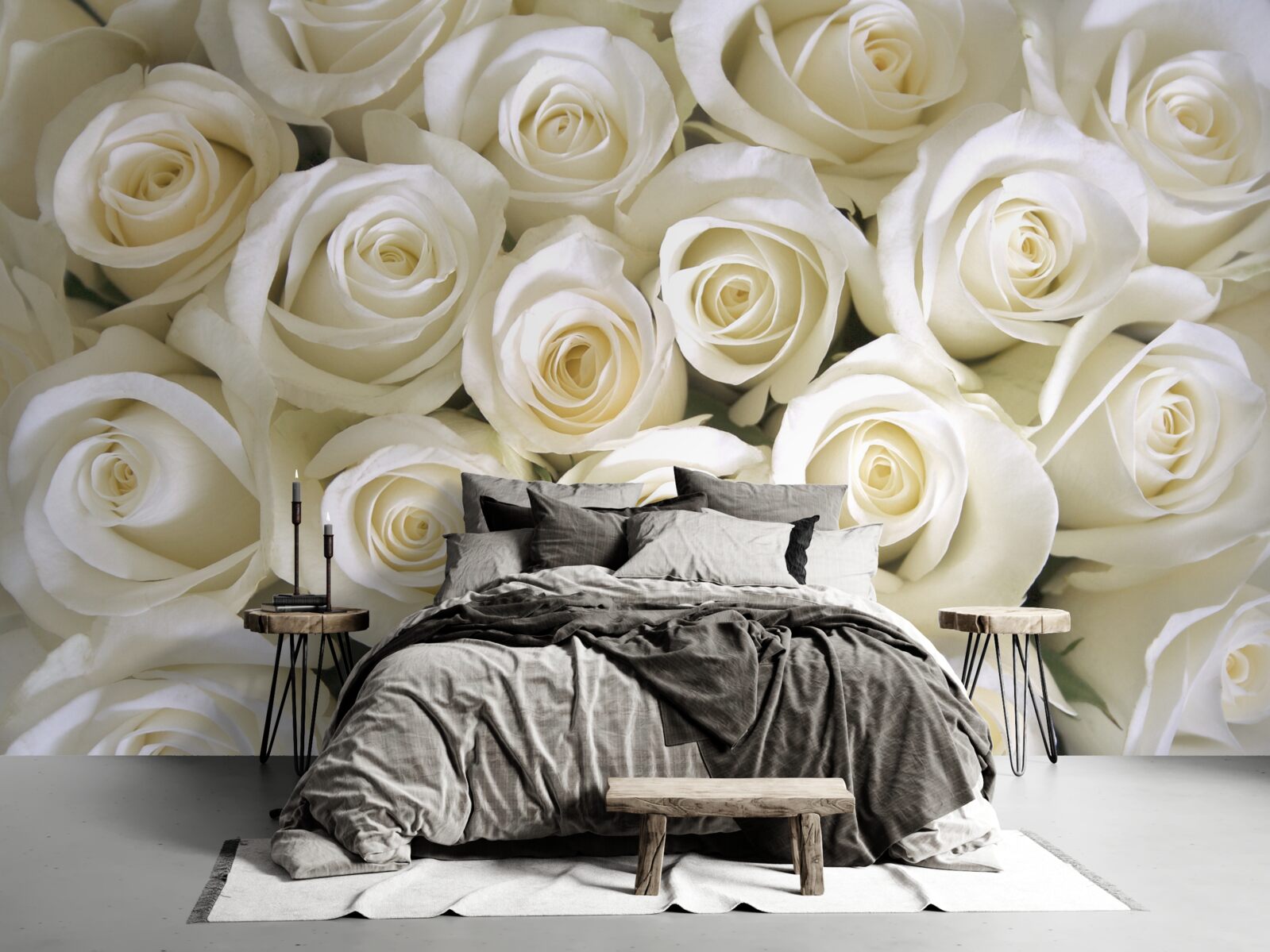 Papier peint boutons de rose blanche