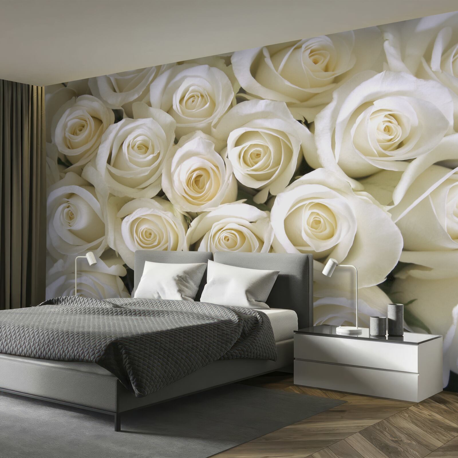 Papier peint boutons de rose blanche