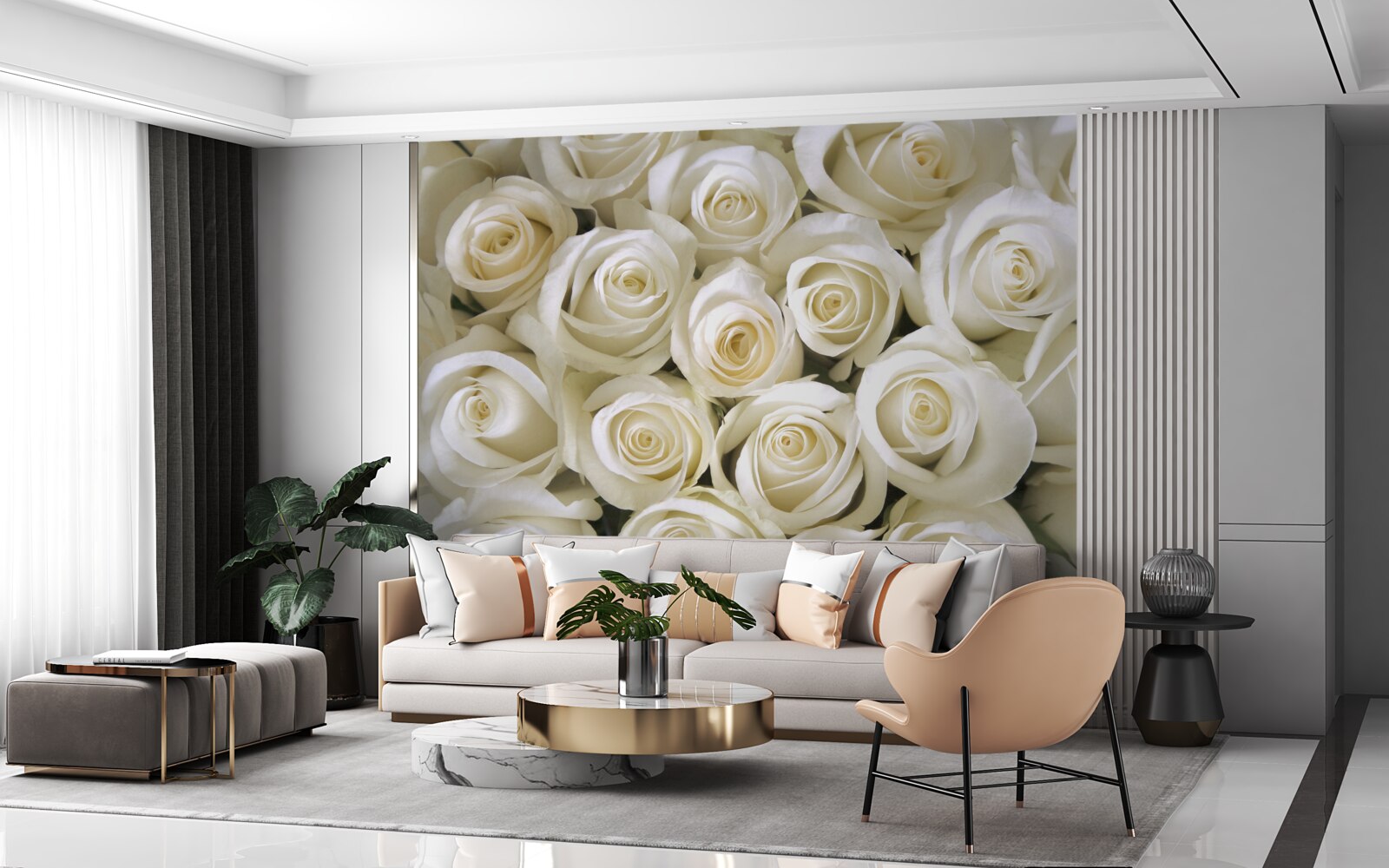 Papier peint boutons de rose blanche