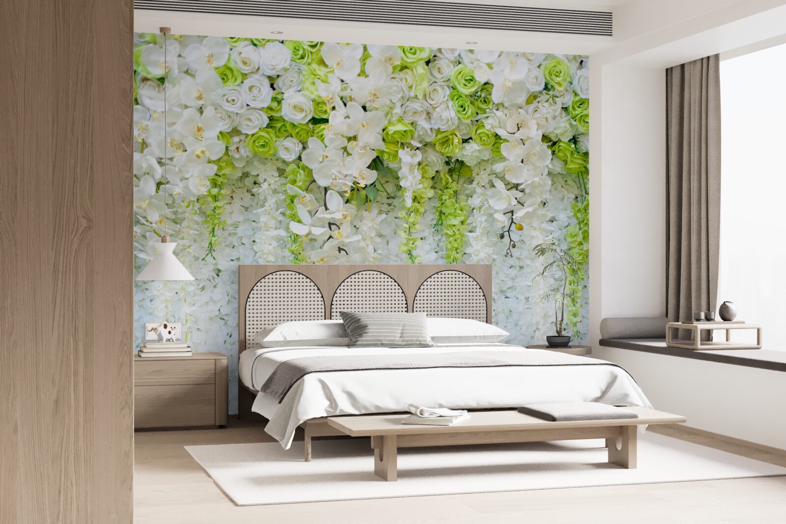 Papier peint des orchidées blanches recouvrent le mur d'un tapis floral