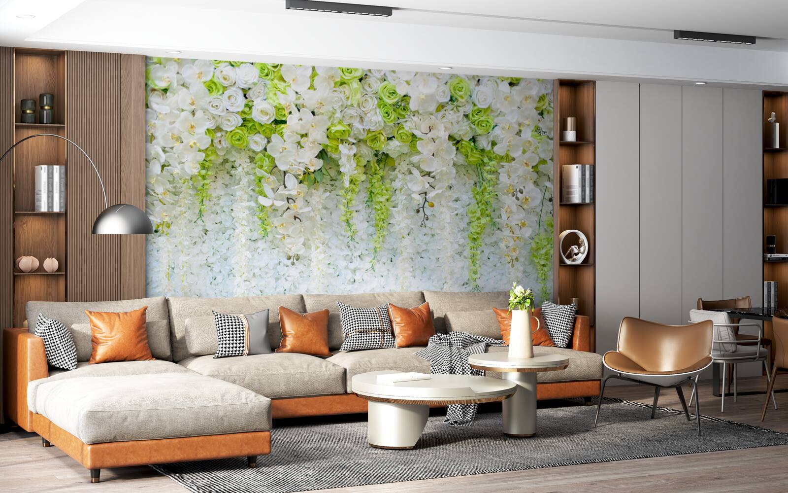 Papier peint des orchidées blanches recouvrent le mur d'un tapis floral