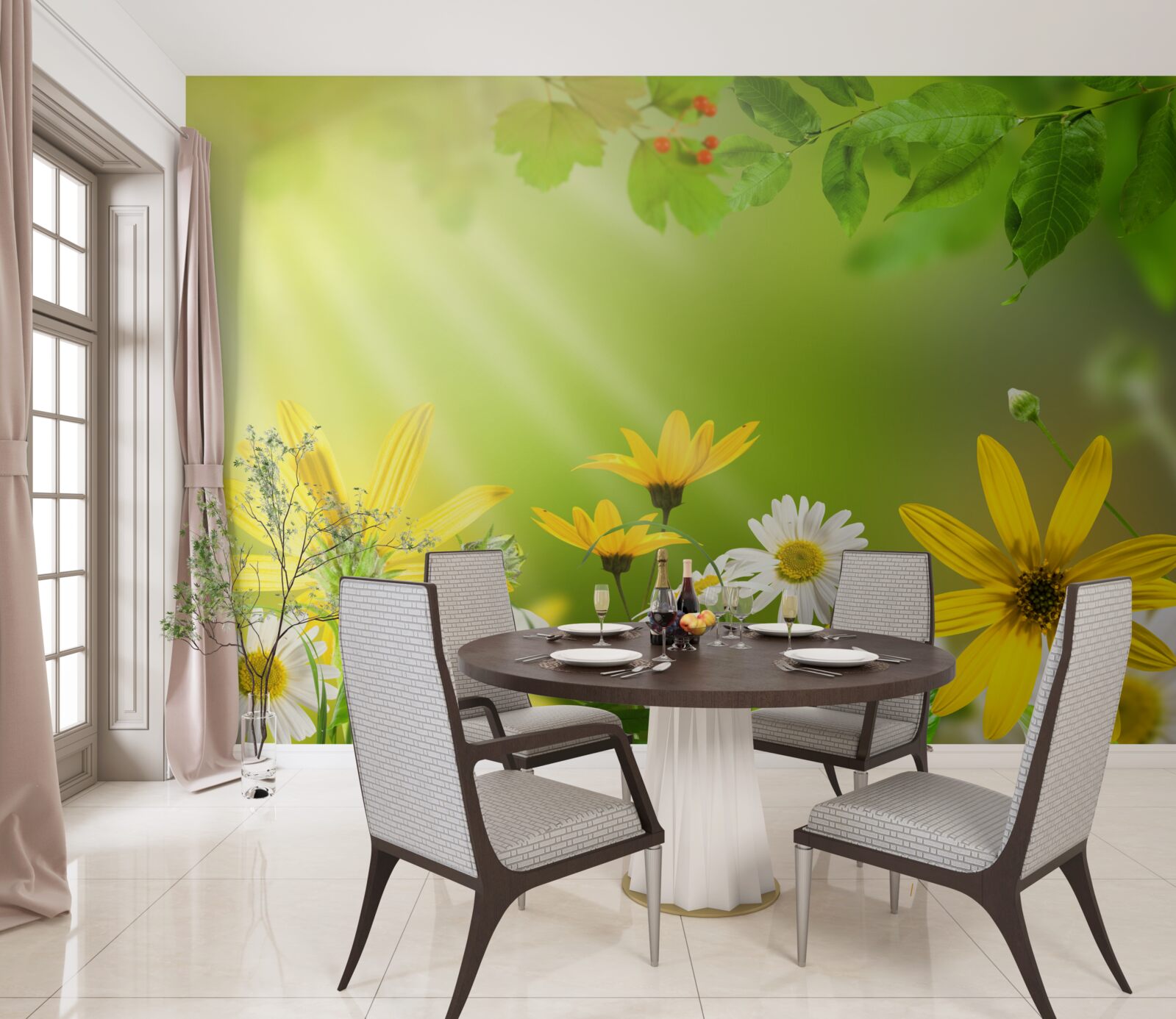 Papier peint Aube sur une prairie d'été