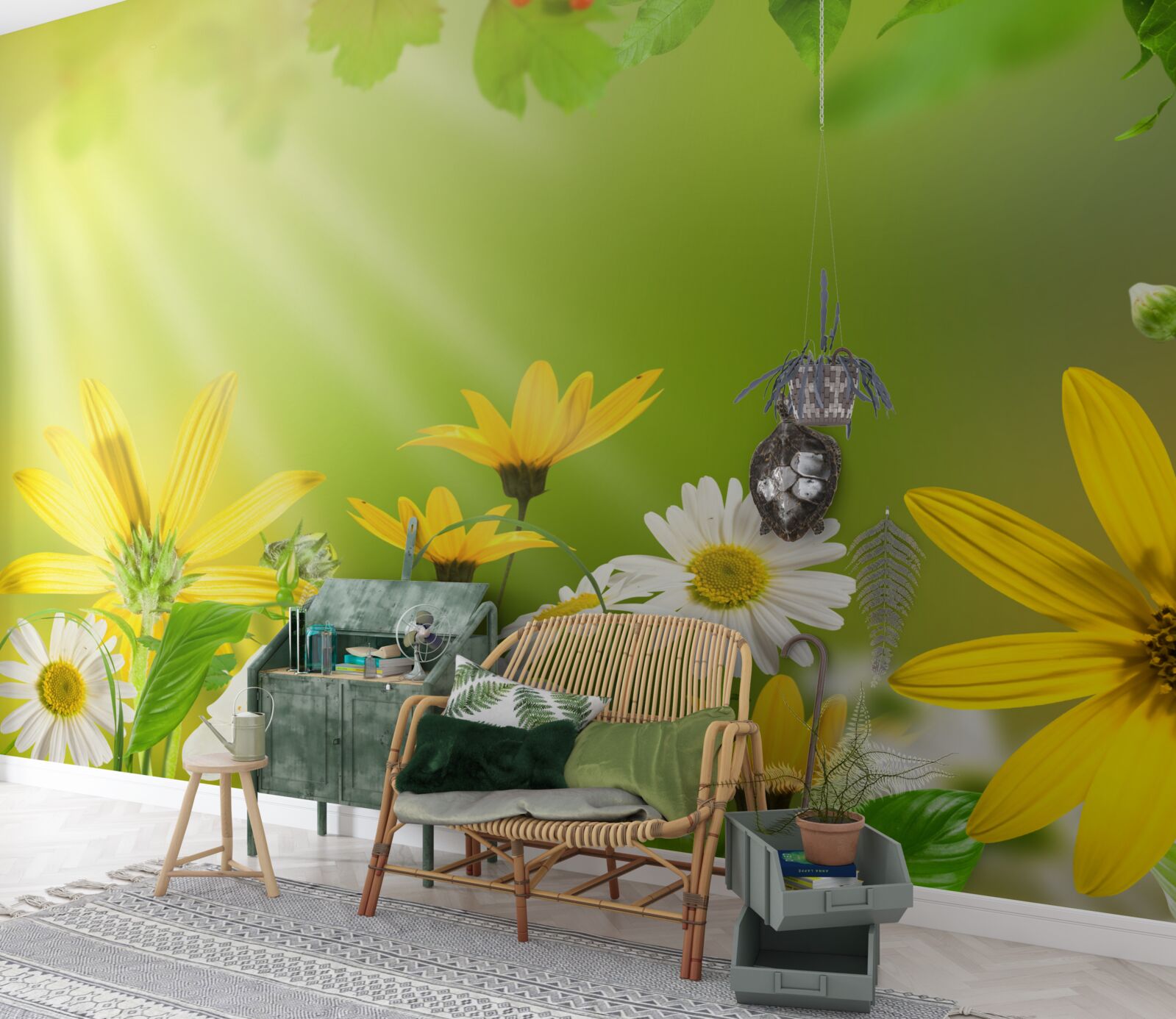 Papier peint Aube sur une prairie d'été