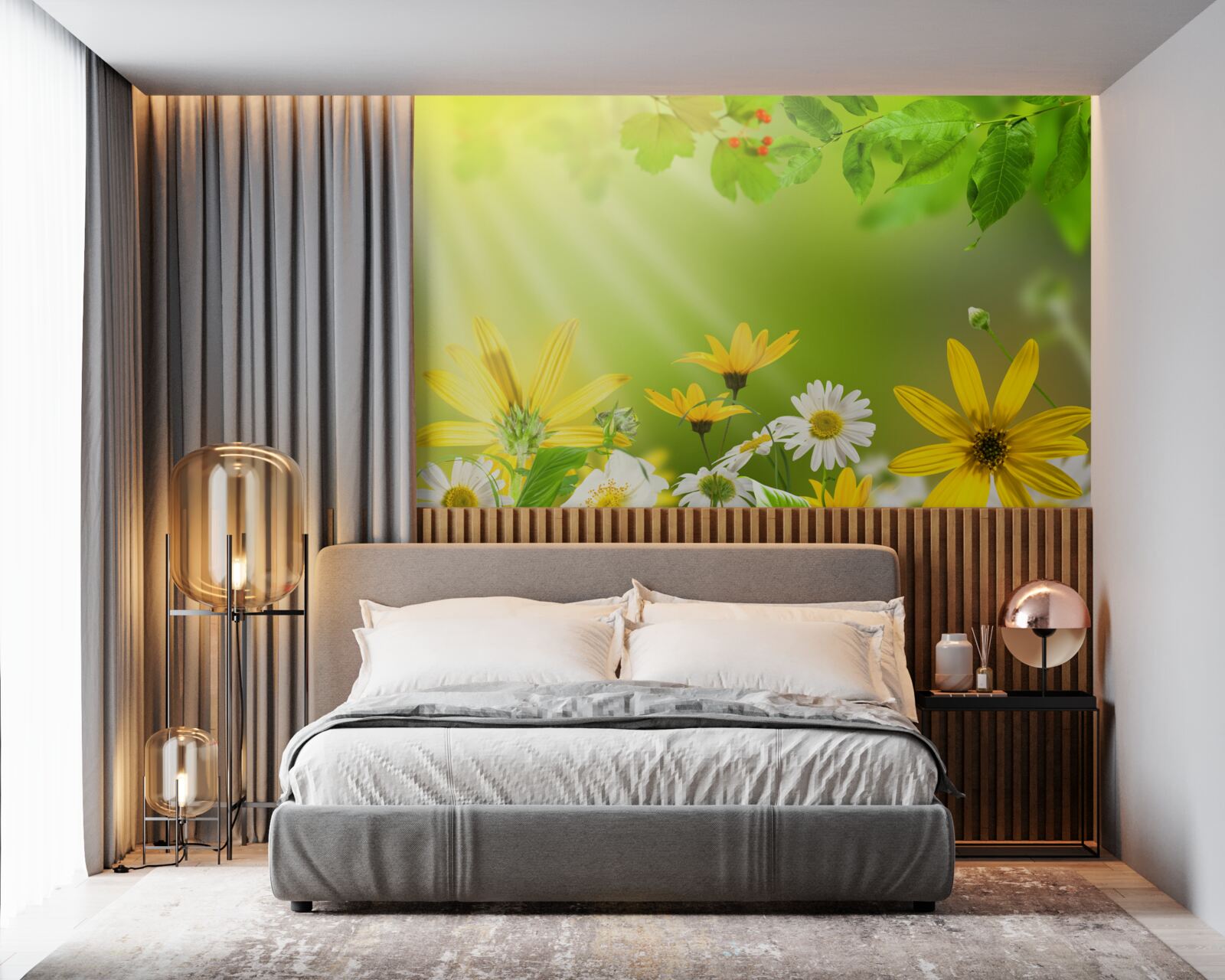 Papier peint Aube sur une prairie d'été