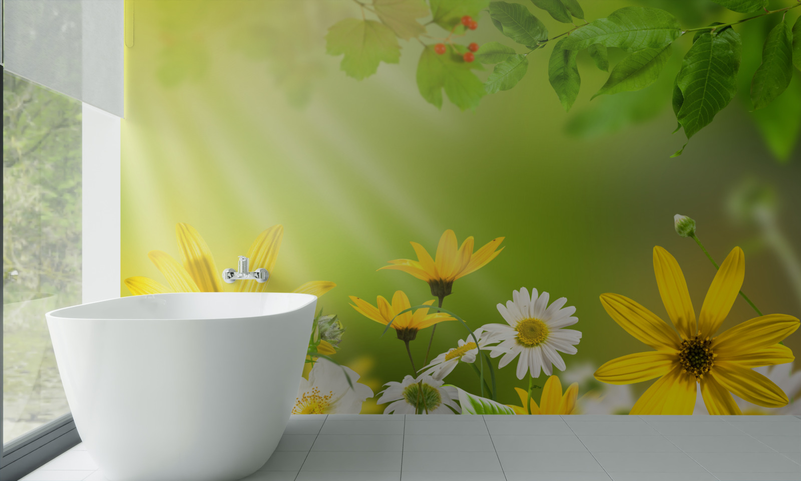 Papier peint Aube sur une prairie d'été