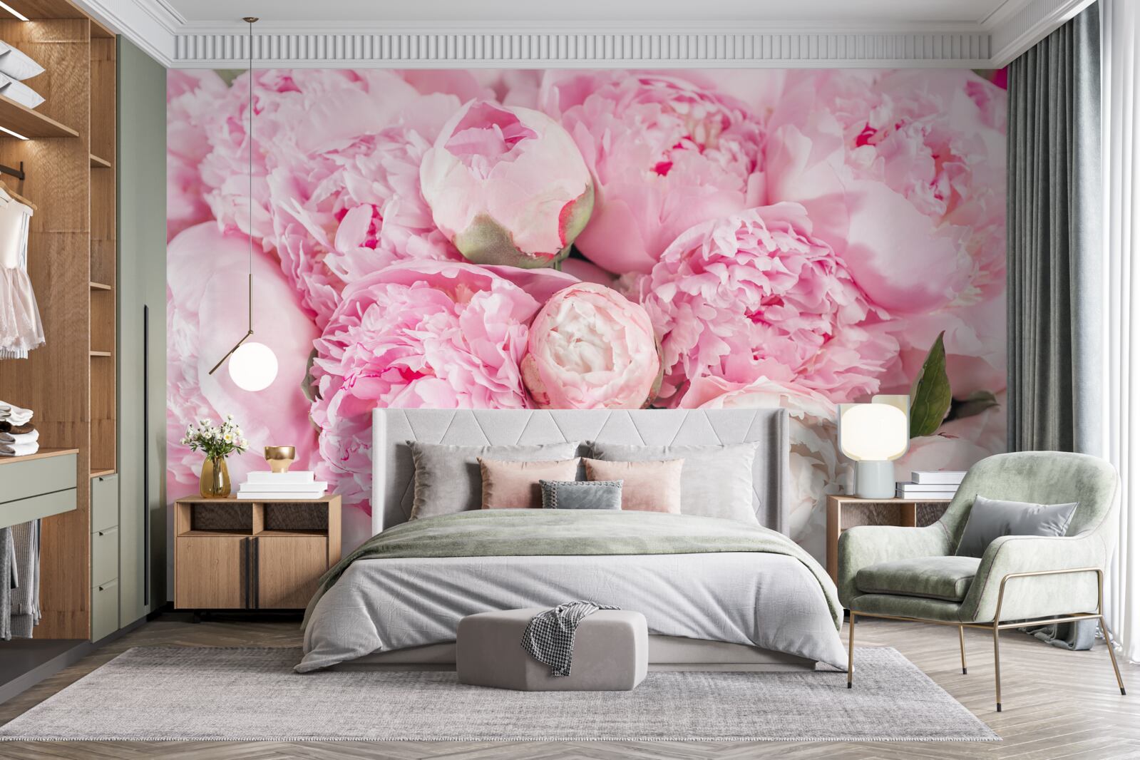 Papier peint belles pivoines roses