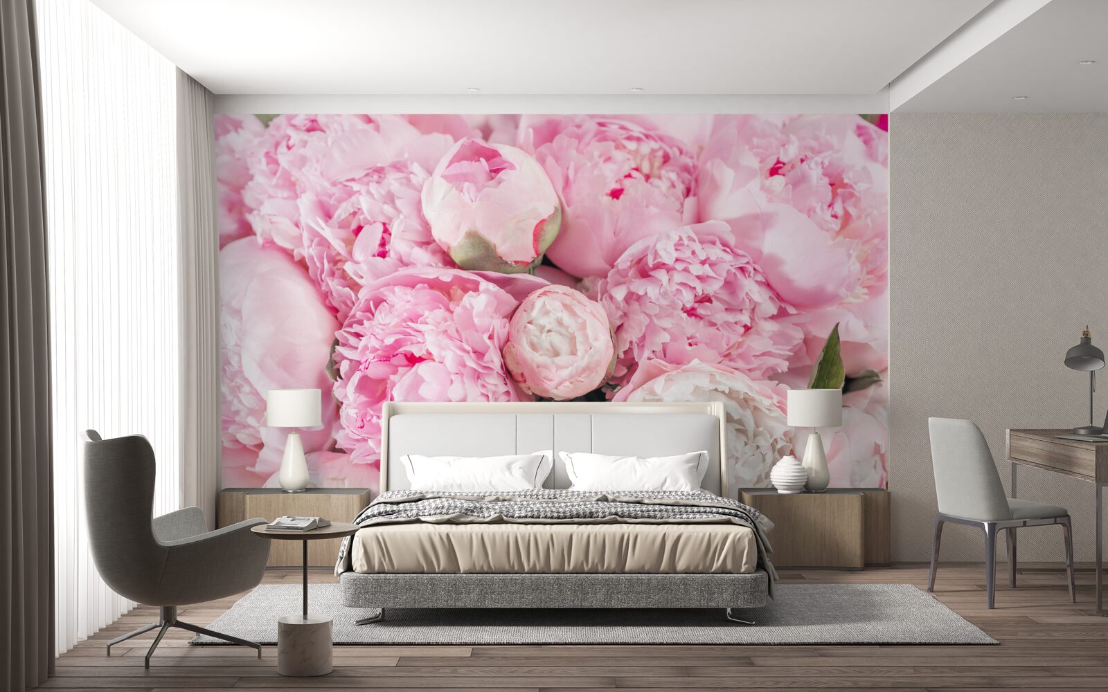 Papier peint belles pivoines roses