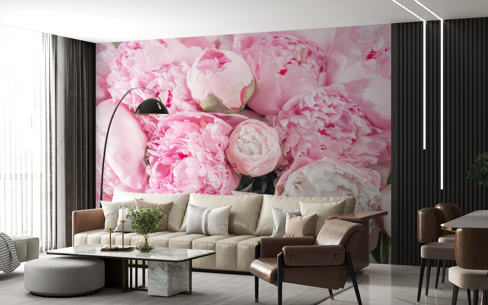 Papier peint belles pivoines roses