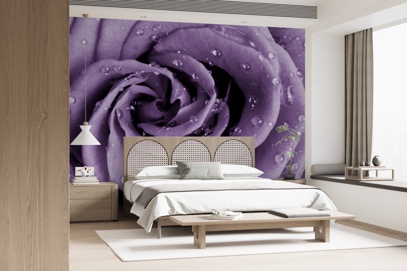 Papier peint rosée du matin sur une rose violette