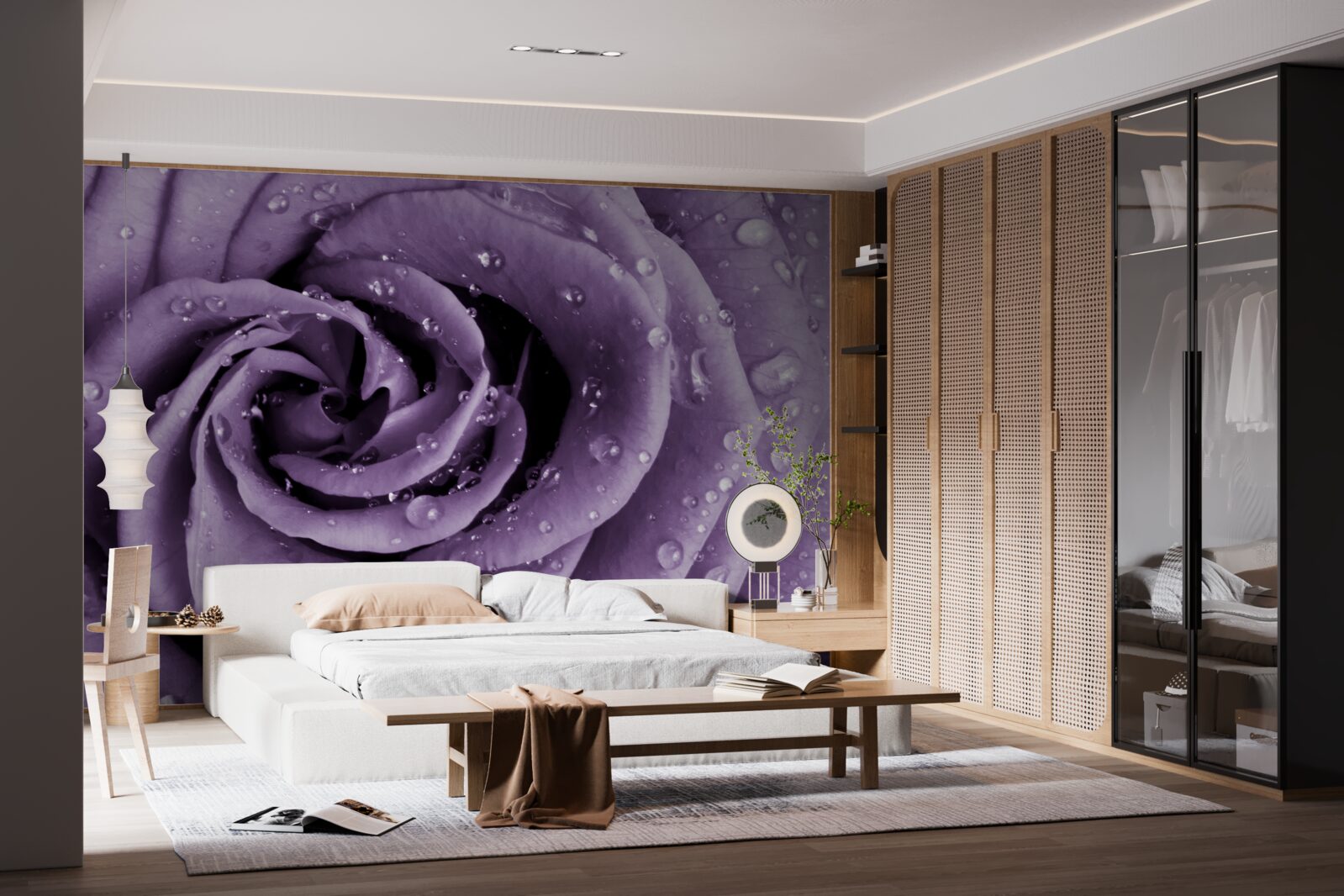 Papier peint rosée du matin sur une rose violette