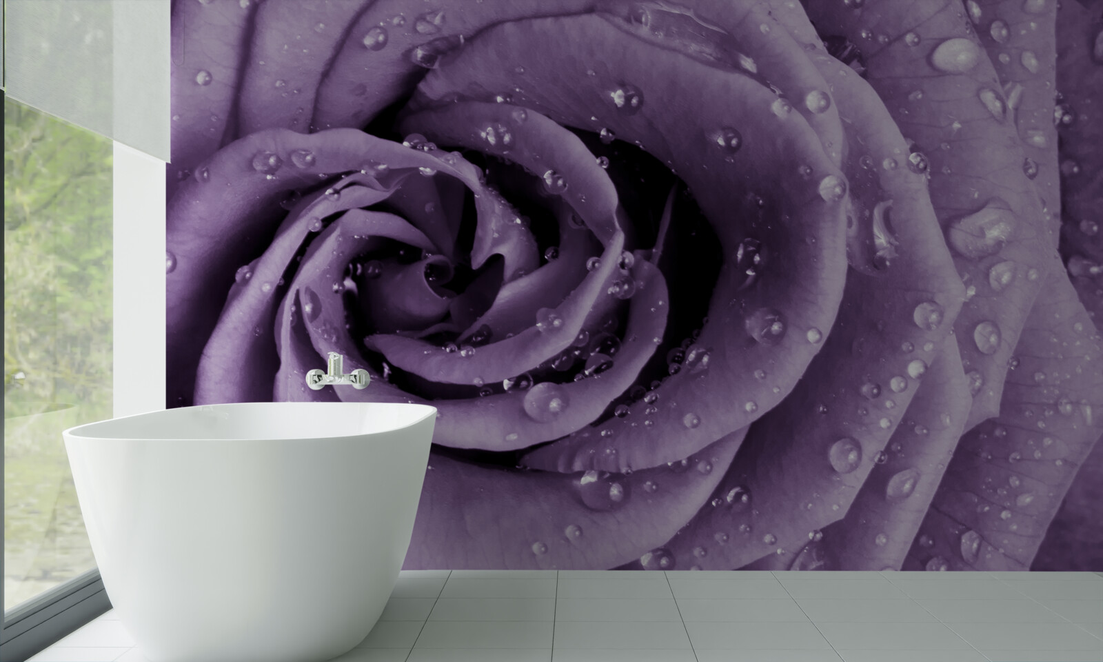 Papier peint rosée du matin sur une rose violette