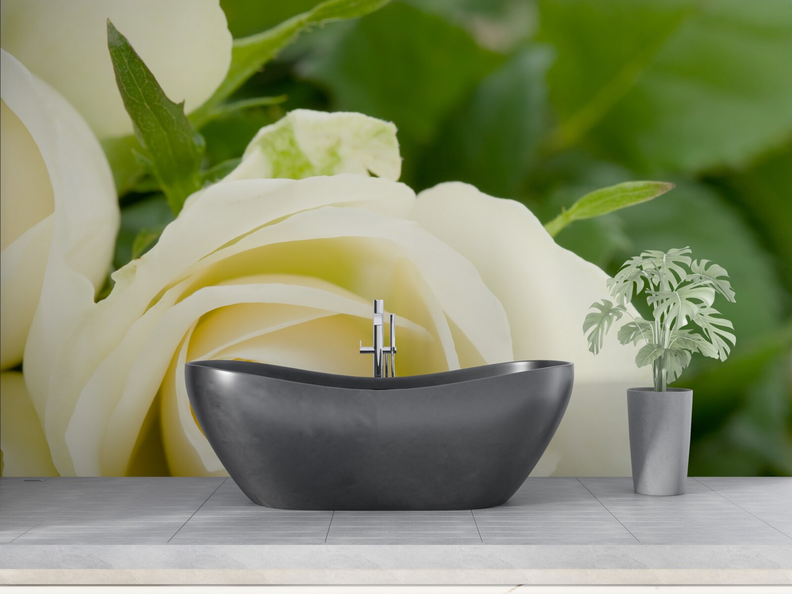 Papier peint rose de couleur beige avec des feuilles vertes