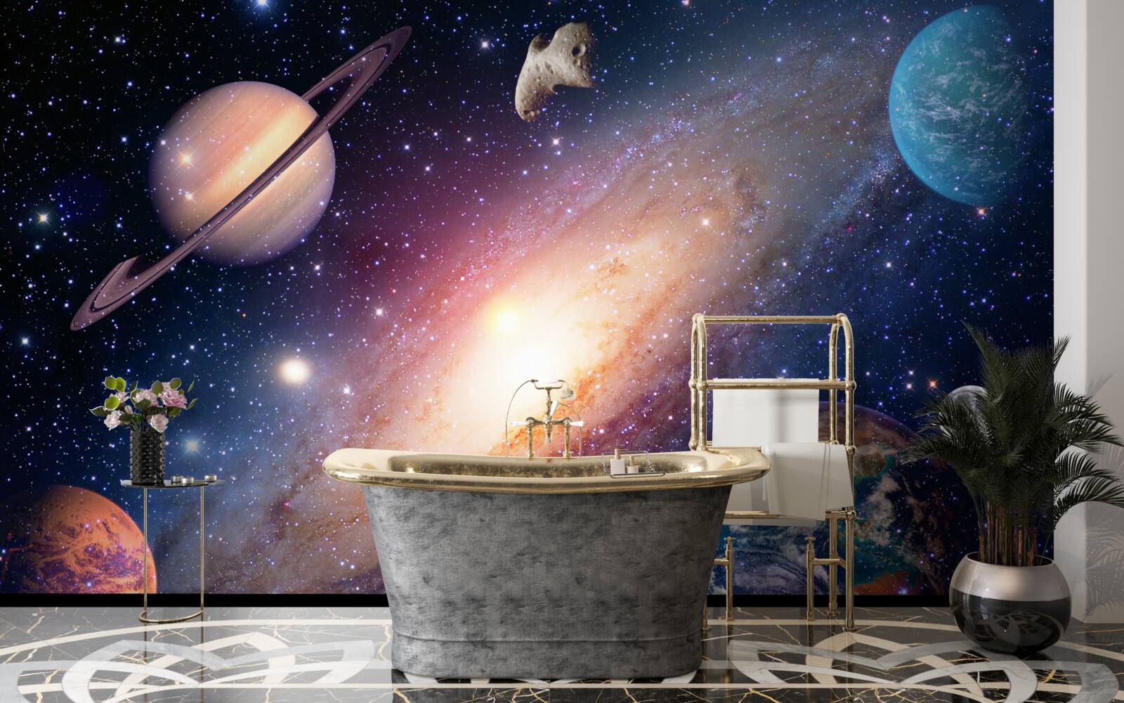 Papier peint planètes, dont la Terre, dans notre galaxie