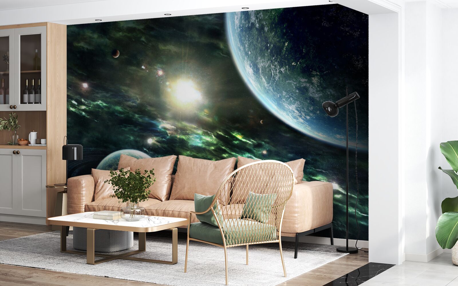 Papier peint Explosion lumineuse près de la planète