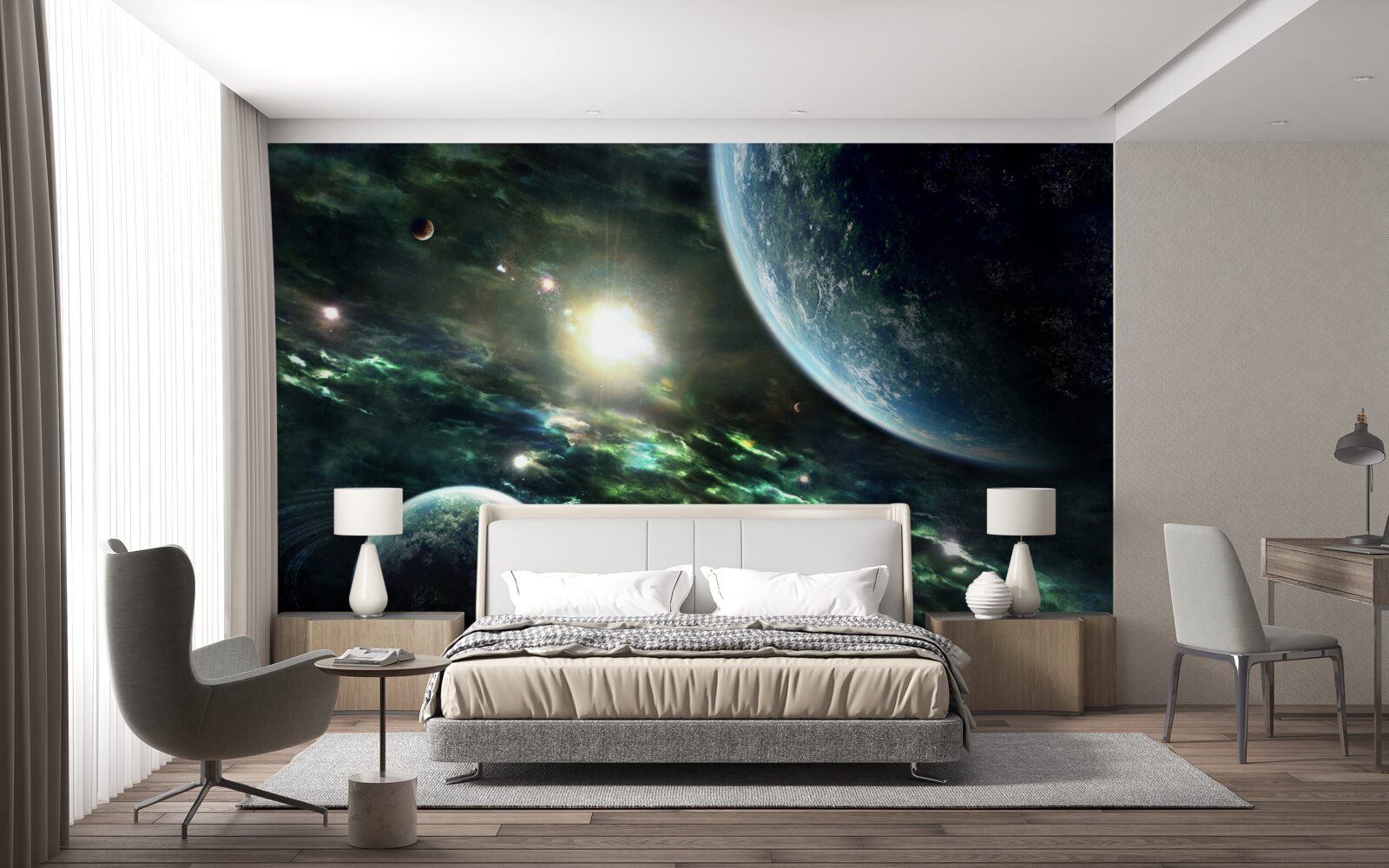 Papier peint Explosion lumineuse près de la planète