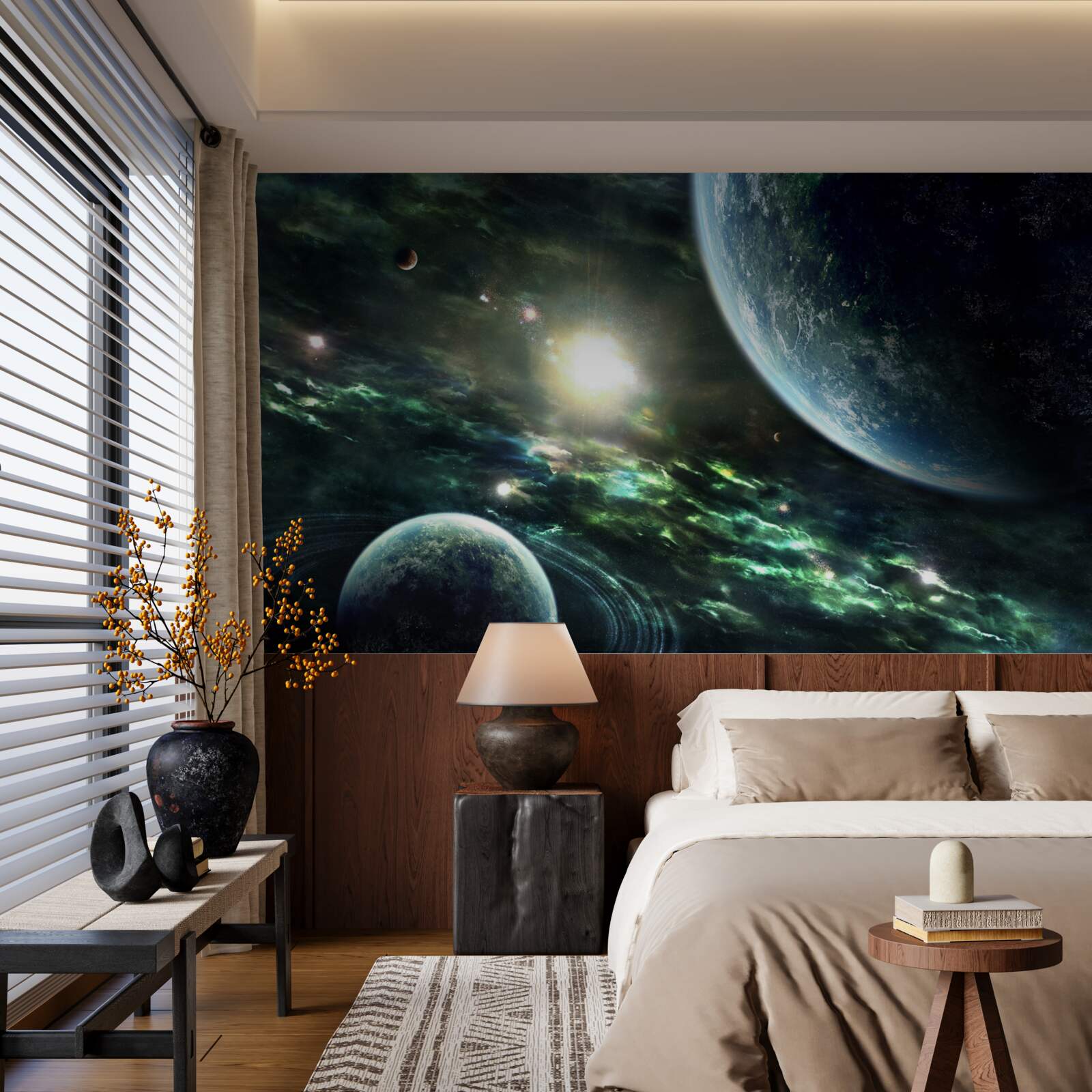 Papier peint Explosion lumineuse près de la planète