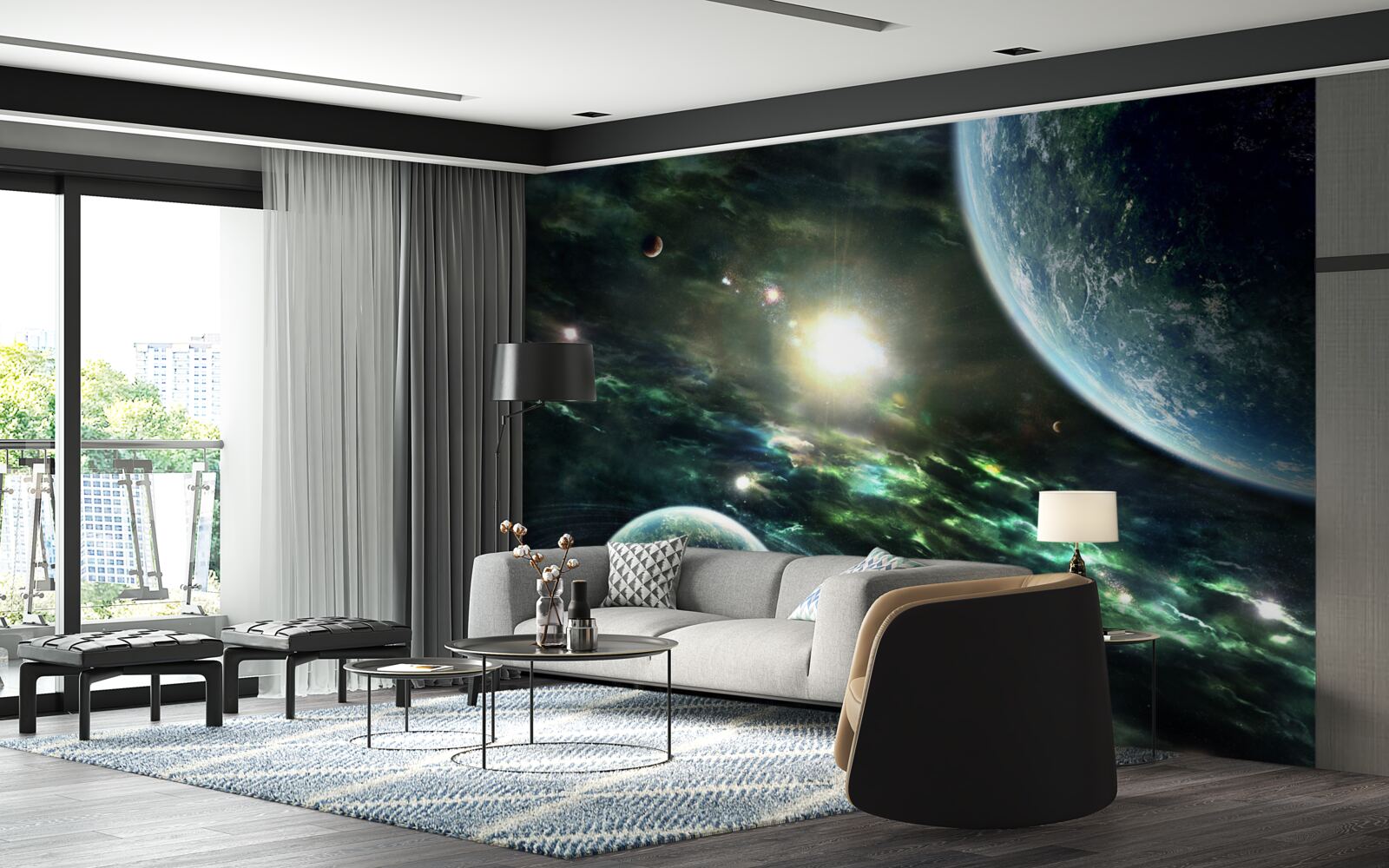 Papier peint Explosion lumineuse près de la planète