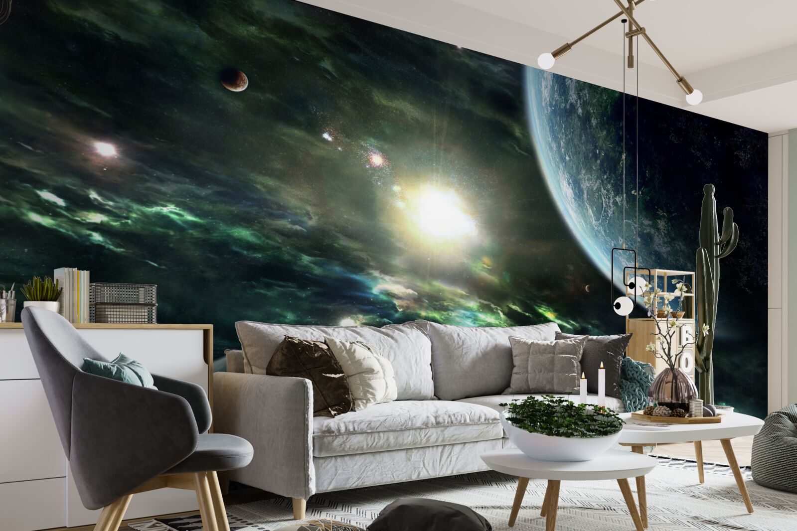 Papier peint Explosion lumineuse près de la planète