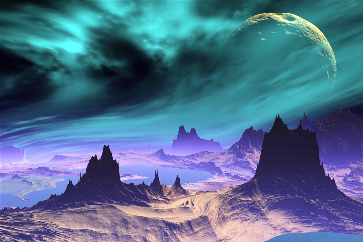 Papier peint les montagnes du futur sur une planète non identifiée