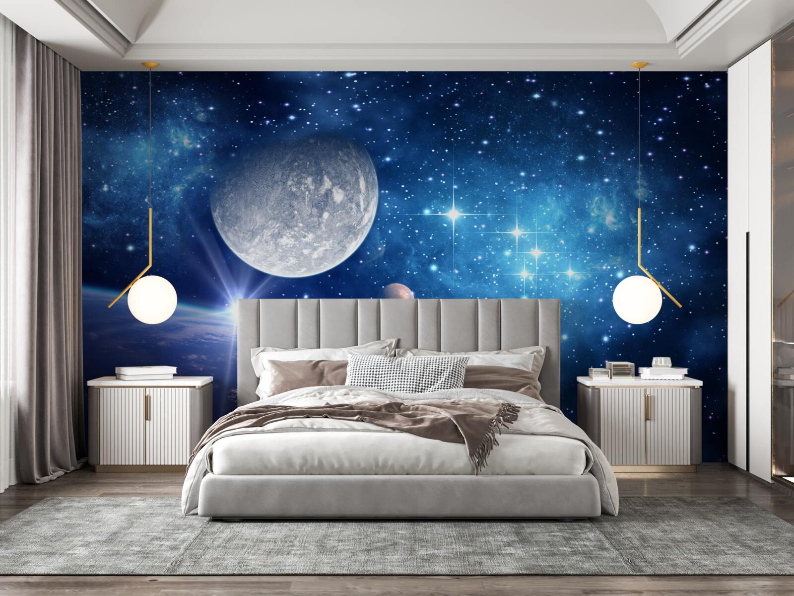 Papier peint la lune est à l'arrière-plan et la terre au premier plan