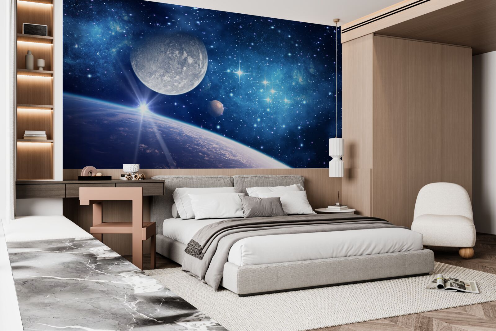 Papier peint la lune est à l'arrière-plan et la terre au premier plan