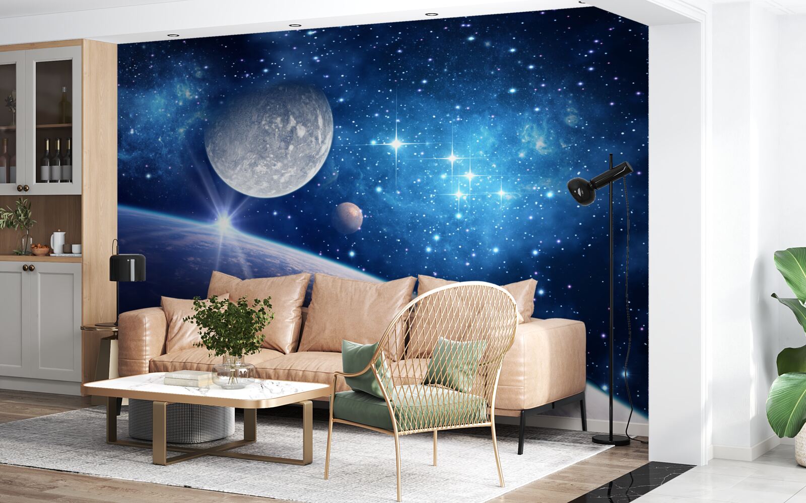 Papier peint la lune est à l'arrière-plan et la terre au premier plan